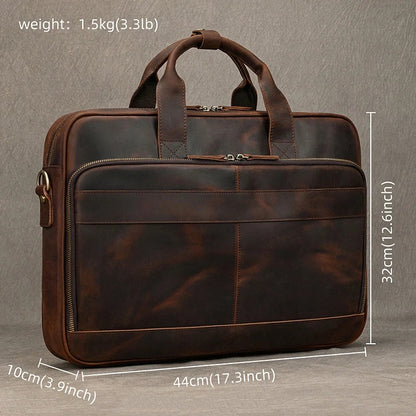 Leather Men Briefcase Vintage 16 inch Big Business Laptop Handbag